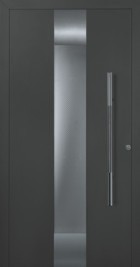 black front door with safety glass panel